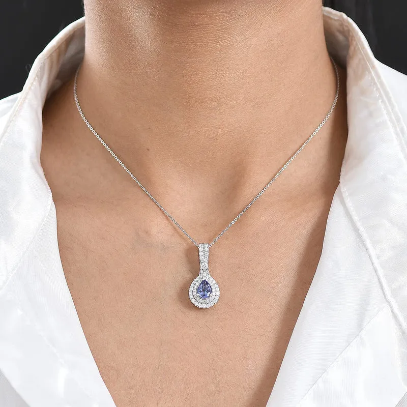 D'Joy AA Tansanit, Moissanit AGI zertifiziert Schmuckset (10-15 Werktage Lieferzeit) ca. 50 cm 925 Silber Rhodiniert ca. 1,83 ct.
