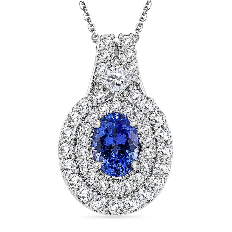 D'Joy AA Tansanit, Moissanit AGI zertifiziert Schmuckset ca. 50 cm 925 Silber Rhodiniert ca. 1,90 ct. (10-15 Werktage Lieferzeit)