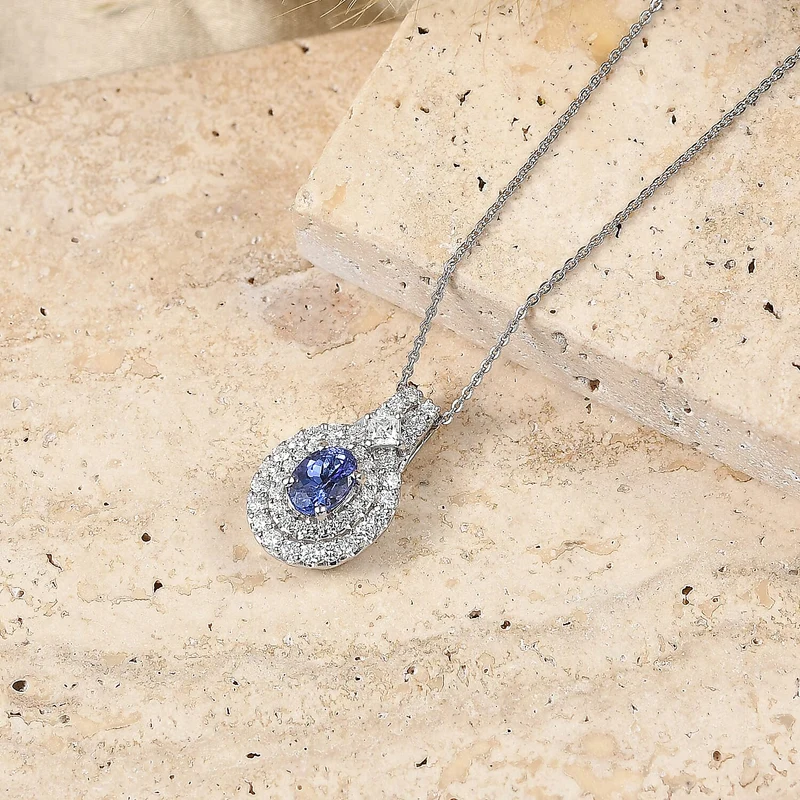 D'Joy AA Tansanit, Moissanit AGI zertifiziert Schmuckset ca. 50 cm 925 Silber Rhodiniert ca. 1,90 ct. (10-15 Werktage Lieferzeit)