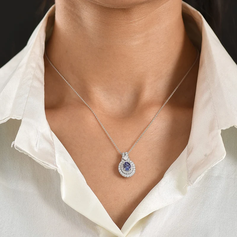 D'Joy AA Tansanit, Moissanit AGI zertifiziert Schmuckset ca. 50 cm 925 Silber Rhodiniert ca. 1,90 ct. (10-15 Werktage Lieferzeit)