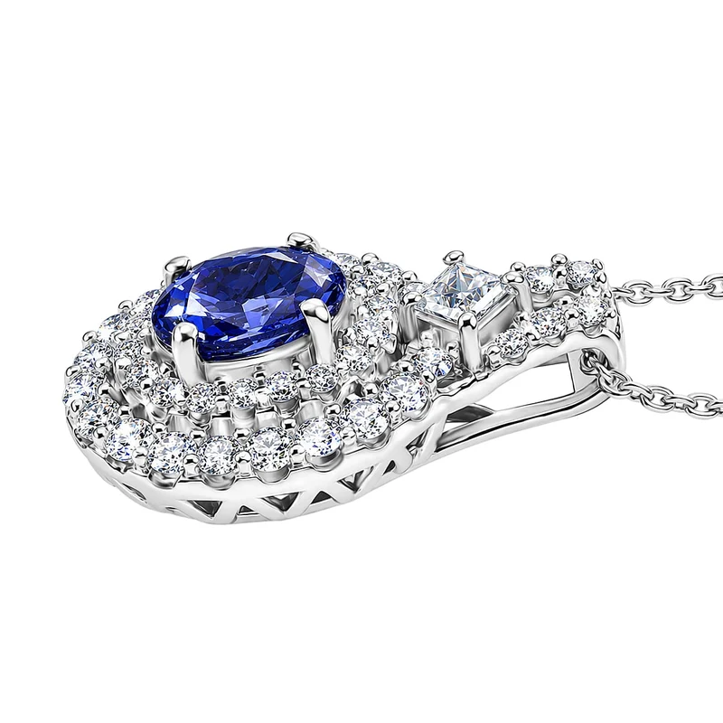 D'Joy AA Tansanit, Moissanit AGI zertifiziert Schmuckset ca. 50 cm 925 Silber Rhodiniert ca. 1,90 ct. (10-15 Werktage Lieferzeit)