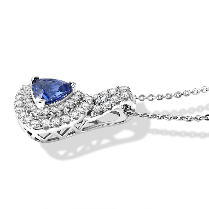 D'Joy AA Tansanit, Moissanit AGI zertifiziert Schmuckset (5-10 Werktage Lieferzeit) ca. 45 cm 925 Silber Rhodiniert ca. 1,75 ct.
