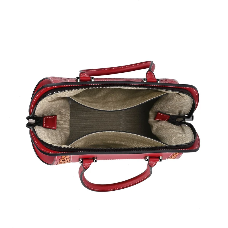 Grand Pelle Elite Kollektion- Handgravierte Westernstil Premium-Lederhandtasche im Handgepäckstil mit floralem Kunstwerk, Größe 28 x 25 x 15 cm, schwarz