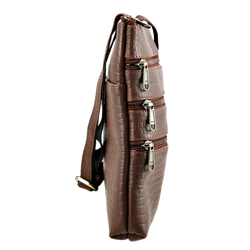 CLOSE OUT - Echtleder Crossbody Tasche mit Kroko Prägung, Multi-Fächer, 20 x 24 cm, Cognac