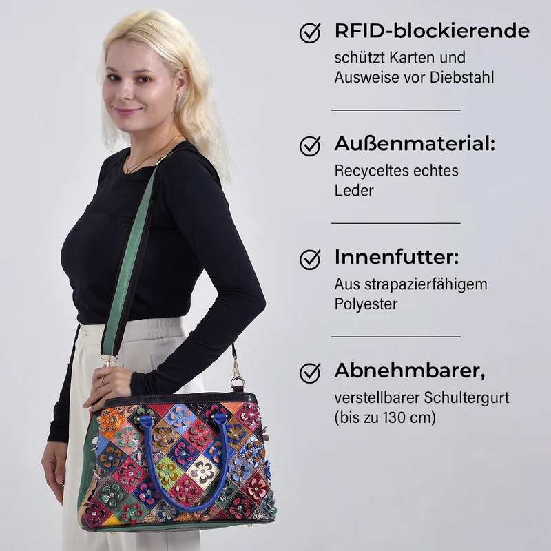 Chaos by Elsie, Crossbody-Tasche aus echtem Leder, Multicolor mit gewebtem Muster, RFID-Schutz und Mini-Taschenlampe, ca. 37 x 14,5 x 25 cm