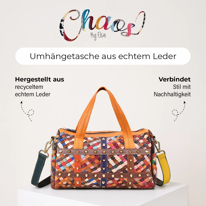 Chaos by Elsie - Crossbody-Tasche aus echtem Leder, Multicolor, mit RFID-Schutz und Mini-Taschenlampe, ca. 31,5x17,5x19,5 cm
