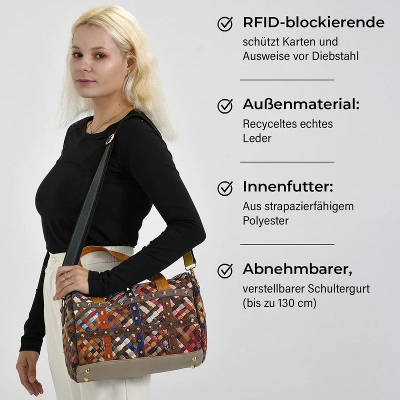 Chaos by Elsie - Crossbody-Tasche aus echtem Leder, Multicolor, mit RFID-Schutz und Mini-Taschenlampe, ca. 31,5x17,5x19,5 cm
