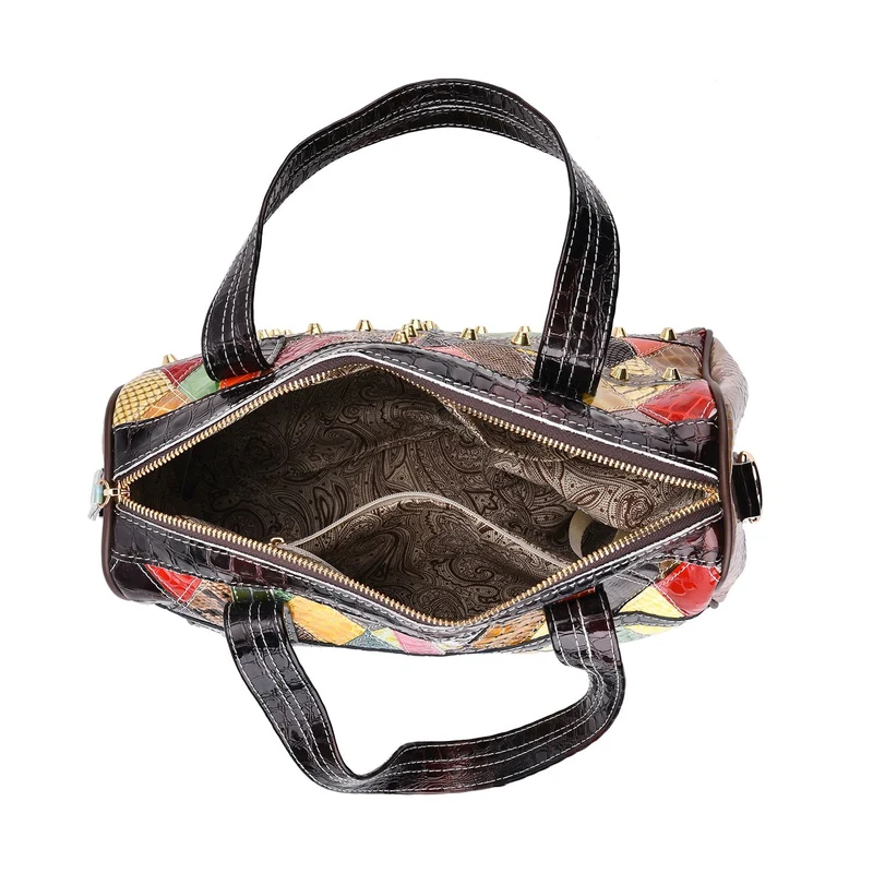 Chaos by Elsie - Crossbody-Tasche aus echtem Leder, Multicolor, mit RFID-Schutz und Mini-Taschenlampe, ca. 31,5x17,5x19,5 cm