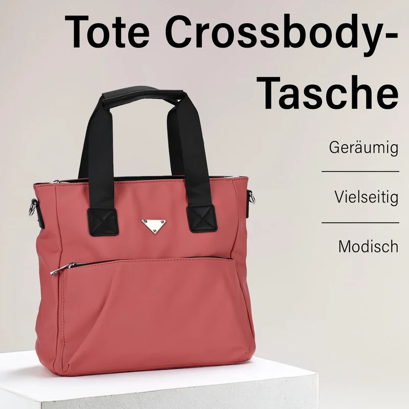 Tote-Crossbody-Tasche - mit verstellbarem Riemen und praktischen Fächern, 33 x 13 x 30 cm, Rot