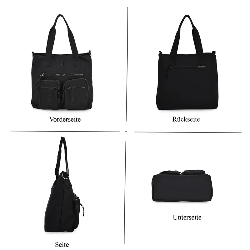 Crossbody-Schultertasche mit Mehrfachfächern, 31x30x14 cm, Schwarz