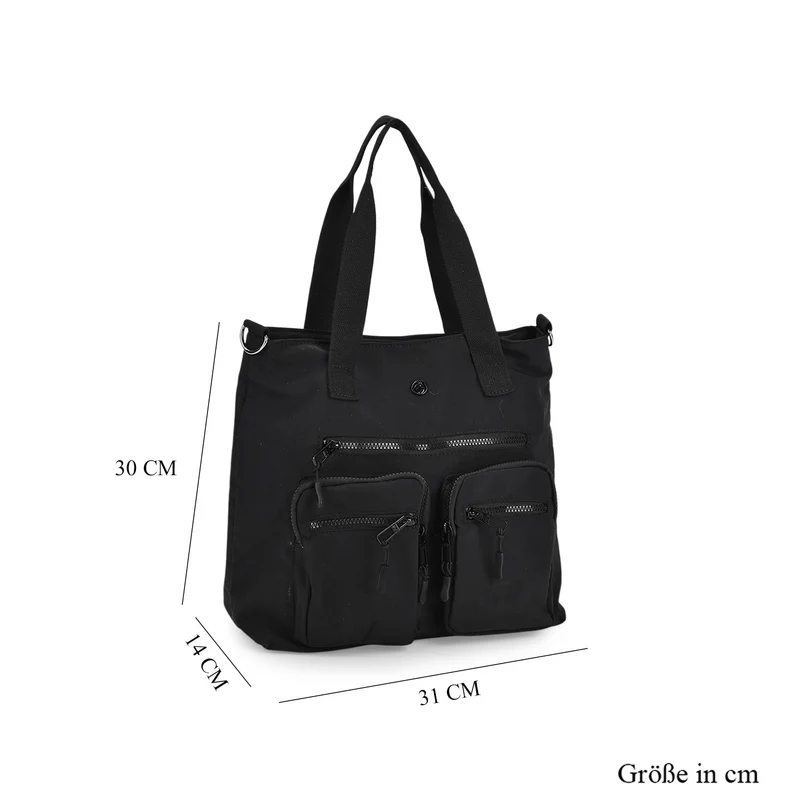 Crossbody-Schultertasche mit Mehrfachfächern, 31x30x14 cm, Schwarz