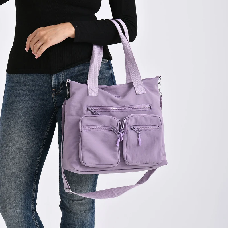 Crossbody-Schultertasche mit Mehrfachfächern, 31x30x14 cm, Schwarz