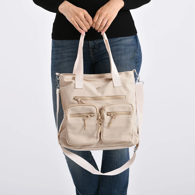 Crossbody-Schultertasche mit Mehrfachfächern, 31x30x14 cm, Schwarz