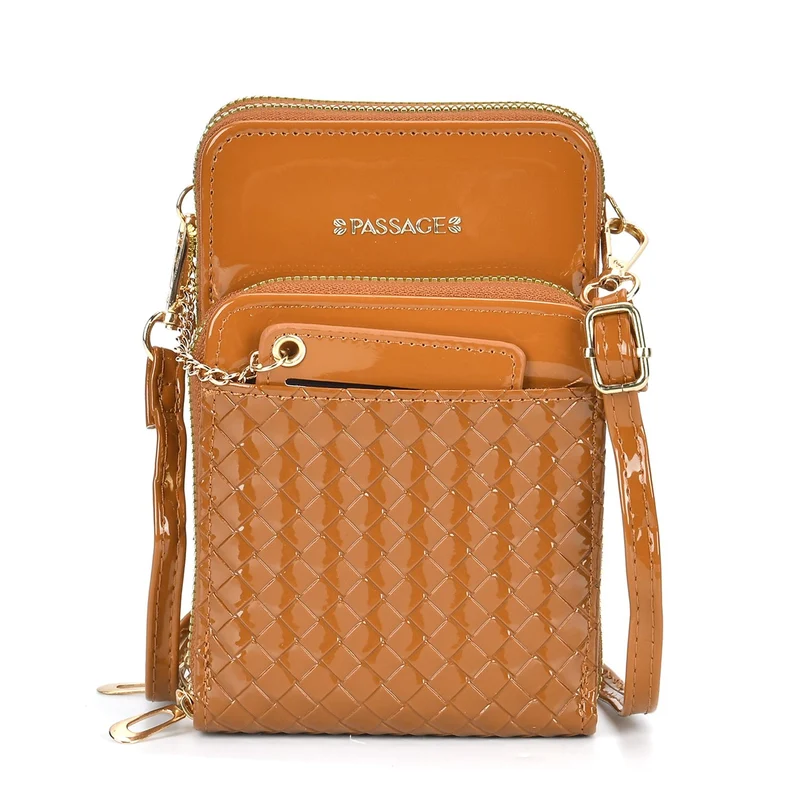 PASSAGE geprägte Kunstleder-Umhängetasche mit RFID-Schutz und langer Trageriemen, 13x7.5x19 cm, Orange