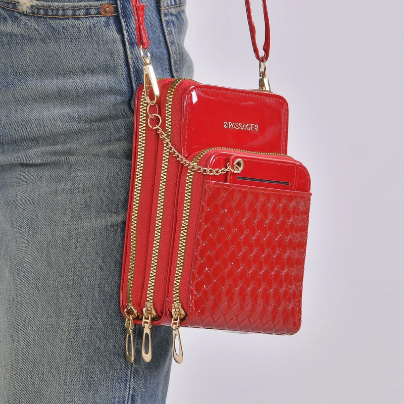 PASSAGE geprägte Kunstleder-Umhängetasche mit RFID-Schutz und langer Trageriemen, 13x7.5x19 cm, Orange