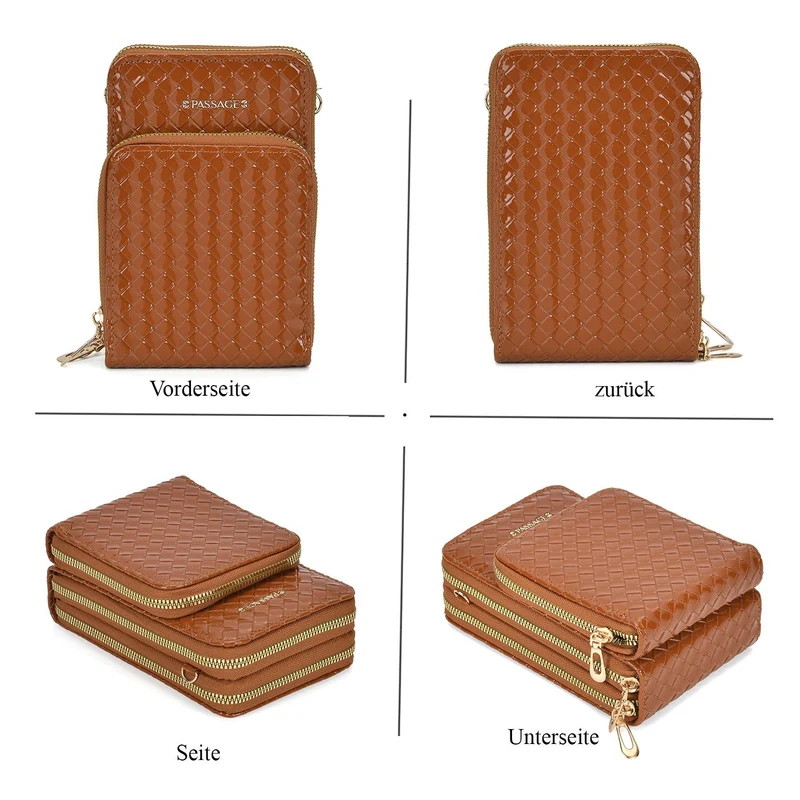 PASSAGE geprägte Kunstleder-Umhängetasche mit RFID-Schutz und langer Trageriemen, 13x7.5x19 cm, Orange