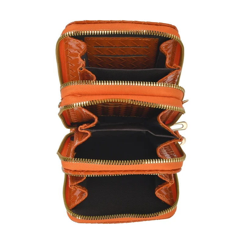PASSAGE geprägte Kunstleder-Umhängetasche mit RFID-Schutz und langer Trageriemen, 13x7.5x19 cm, Orange