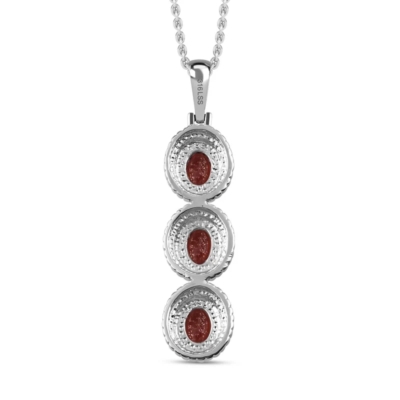 Roter Granat Anhänger mit Kette im Schmuckset, Edelstahl ca. 2,25 ct