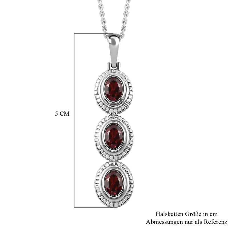 Roter Granat Anhänger mit Kette im Schmuckset, Edelstahl ca. 2,25 ct