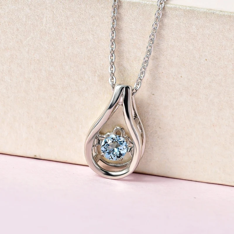 Santamaria Aquamarin Anhänger mit Kette im Schmuckset, 925 Silber platiniert ca. 0.15 ct