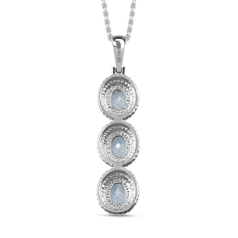 Himmelblauer Topas Anhänger mit Kette, Edelstahl ca. 2.25 ct