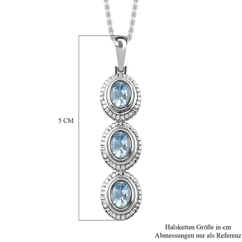 Himmelblauer Topas Anhänger mit Kette, Edelstahl ca. 2.25 ct
