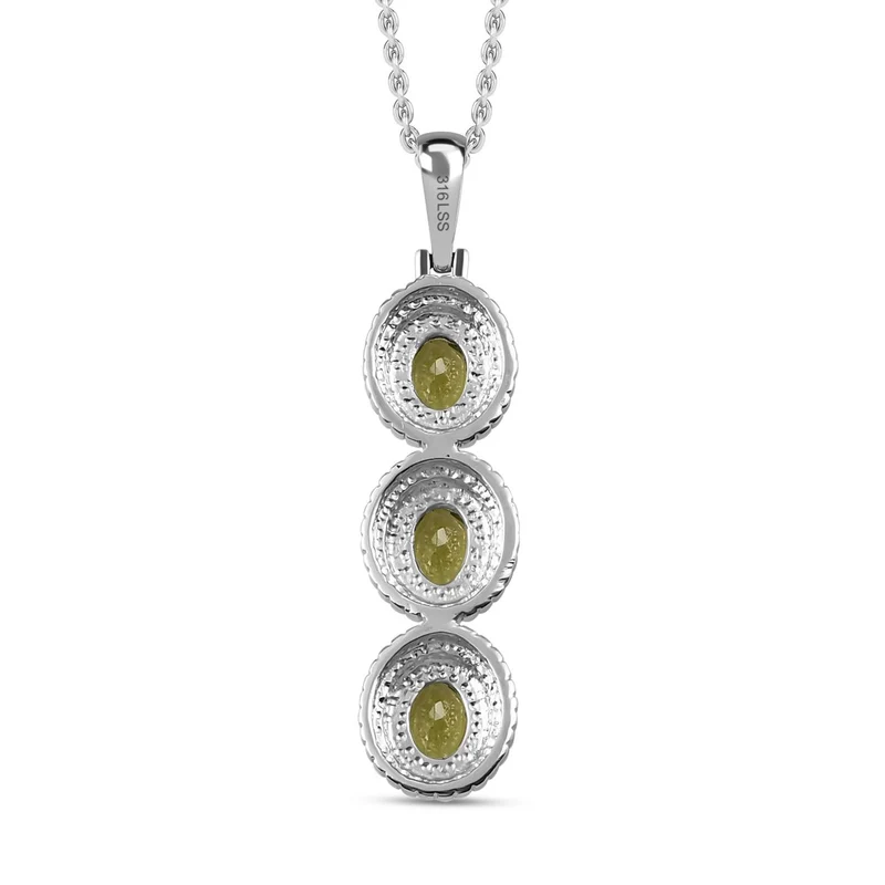 Natürlicher Peridot Anhänger mit Kette, Edelstahl, ca. 2.25 ct