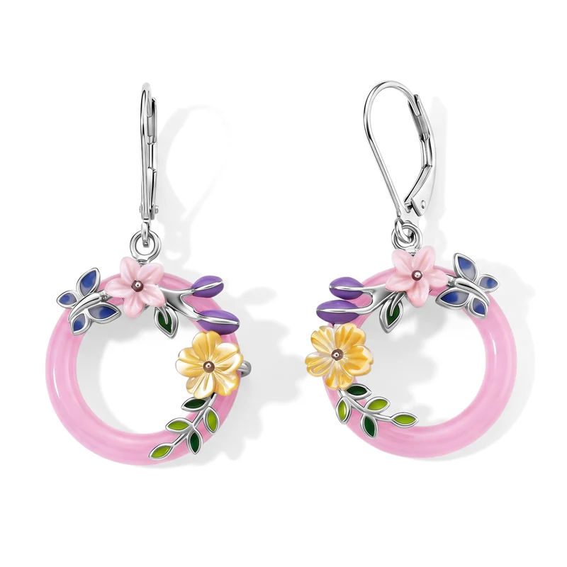 JARDIN KOLLEKTION D'Joy rosa Jade, 6mm gelbes und rosa Perlmutt Ohrringe, 925 Silber rhodiniert - 12,17 ct.