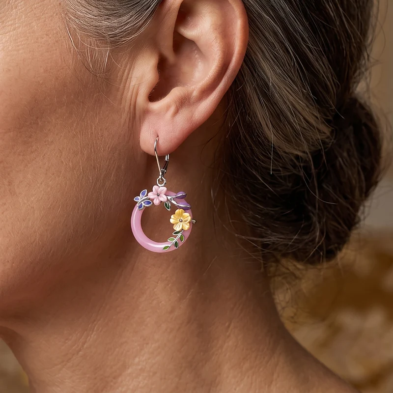 JARDIN KOLLEKTION D'Joy rosa Jade, 6mm gelbes und rosa Perlmutt Ohrringe, 925 Silber rhodiniert - 12,17 ct.