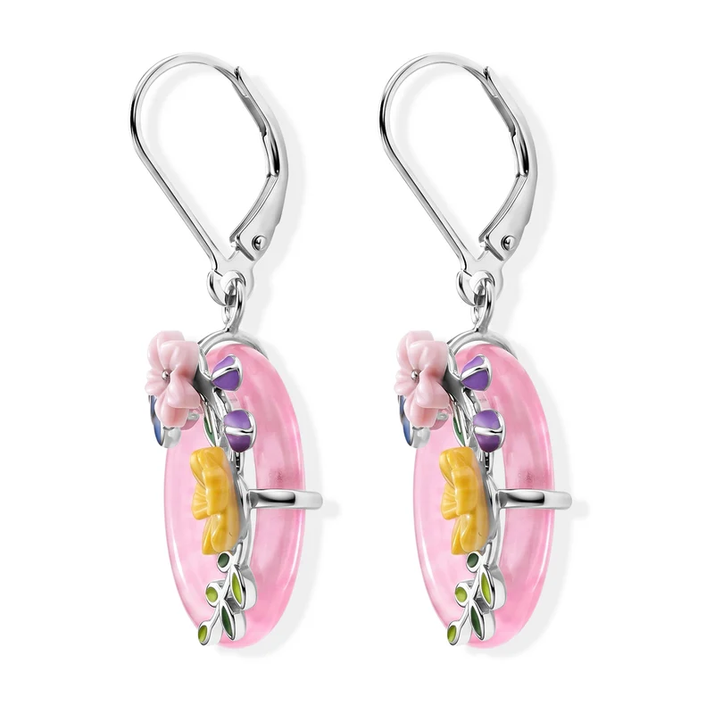 JARDIN KOLLEKTION D'Joy rosa Jade, 6mm gelbes und rosa Perlmutt Ohrringe, 925 Silber rhodiniert - 12,17 ct.