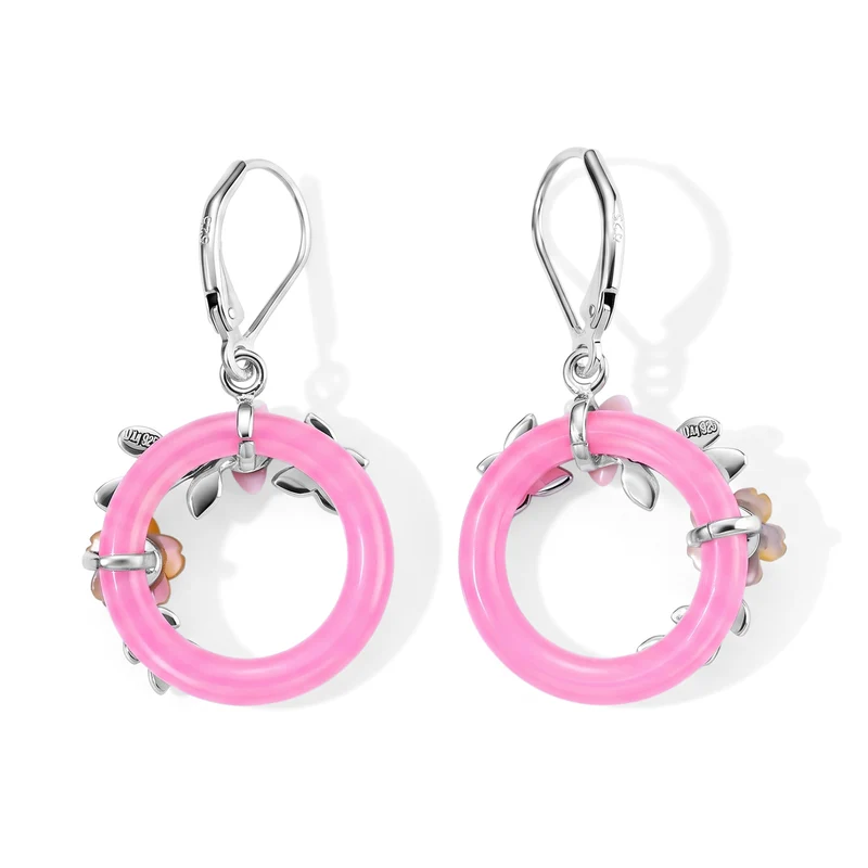 JARDIN KOLLEKTION D'Joy rosa Jade, 6mm gelbes und rosa Perlmutt Ohrringe, 925 Silber rhodiniert - 12,17 ct.