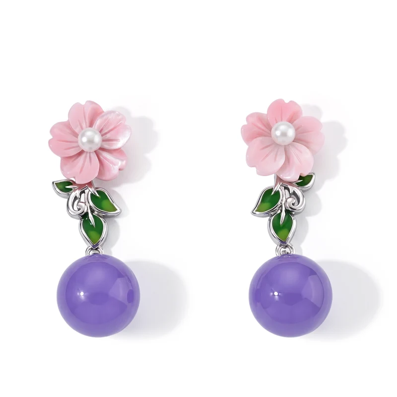JARDIN KOLLEKTION D'Joy gefärbte lila Jade, weiße Süßwasser Perle (3-4mm) und rosa Perlmutt Ohrringe, 925 Silber rhodiniert
