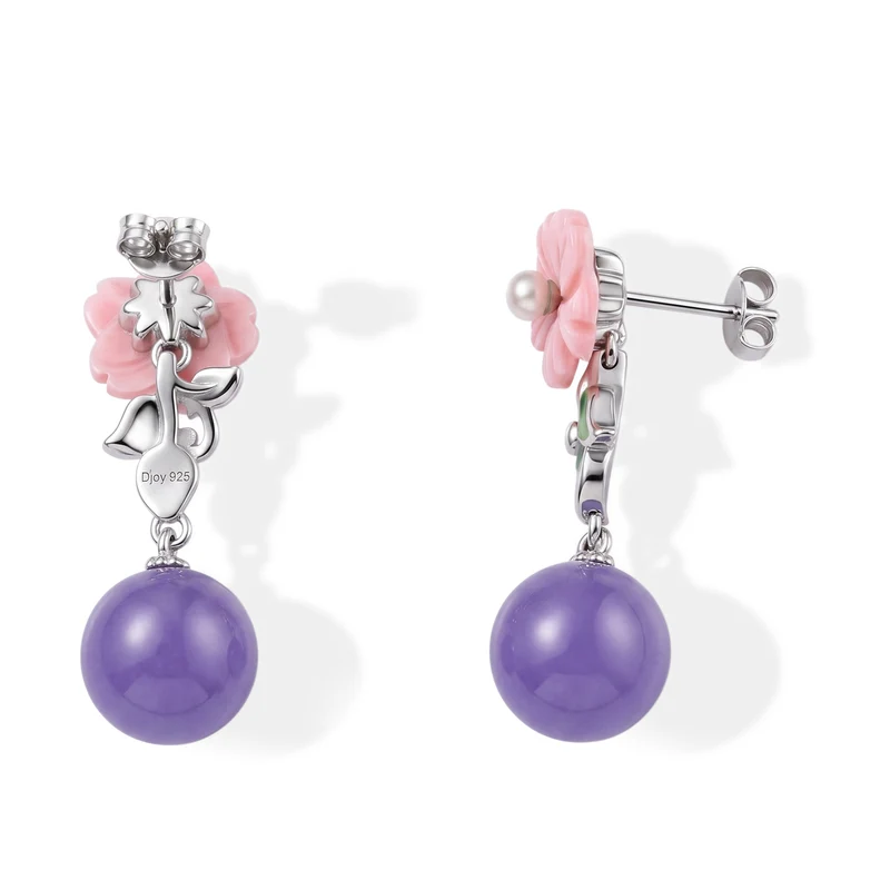 JARDIN KOLLEKTION D'Joy gefärbte lila Jade, weiße Süßwasser Perle (3-4mm) und rosa Perlmutt Ohrringe, 925 Silber rhodiniert