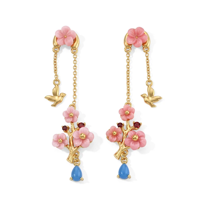 JARDIN KOLLEKTION D'Joy 8-6mm rosa Perlmutt, rote Granat und blaue Jade Ohrringe, 925 Silber vergoldet - 1,36 ct.