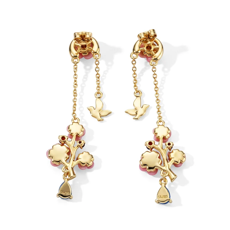 JARDIN KOLLEKTION D'Joy 8-6mm rosa Perlmutt, rote Granat und blaue Jade Ohrringe, 925 Silber vergoldet - 1,36 ct.
