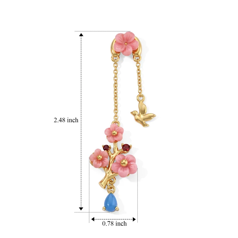 JARDIN KOLLEKTION D'Joy 8-6mm rosa Perlmutt, rote Granat und blaue Jade Ohrringe, 925 Silber vergoldet - 1,36 ct.