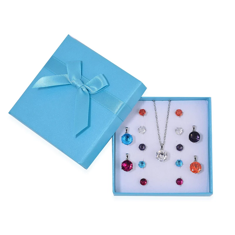 9er Set - 5 Anhänger, 5 Ohrstecker, 1 Edelstahl Kette ca. 0.10 ct