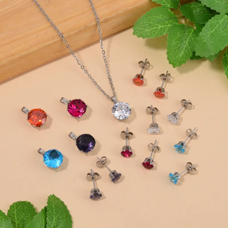9er Set - 5 Anhänger, 5 Ohrstecker, 1 Edelstahl Kette ca. 0.10 ct