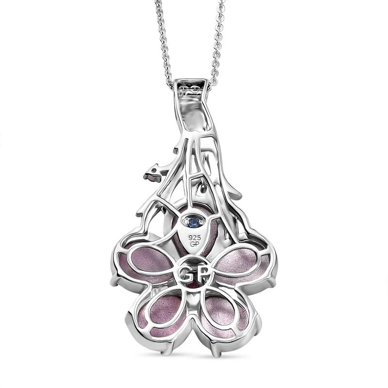 GP Italienische Garten Kollektion-Maulbeer Mondstein, Kanchanaburi Blauer Saphir Anhänger mit Kette, 925 Silber rhodiniert ca. 8.65 ct