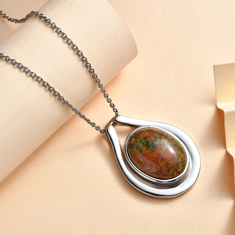 Unakite Schmuckset Edelstahl ca. 17,78 ct.