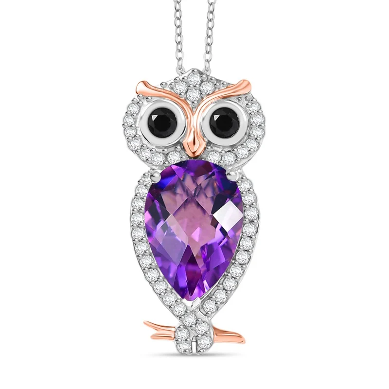 D'Joy AAA Rose De France Amethyst, Schwarzer Spinell Schmuckset ca. 50 cm 925 Silber rhodiniert ca. 4,05 ct.