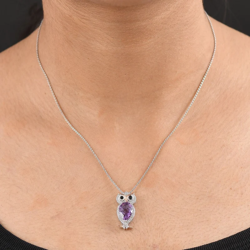 D'Joy AAA Rose De France Amethyst, Schwarzer Spinell Schmuckset ca. 50 cm 925 Silber rhodiniert ca. 4,05 ct.