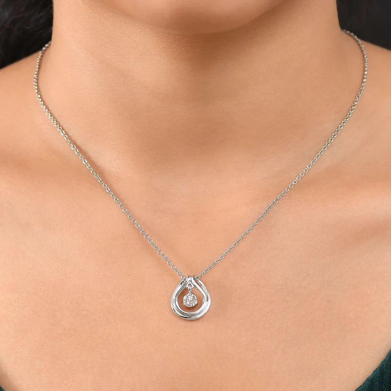 J Francis gefertigt mit SWAROVSKI Zirkonia Anhänger mit Kette ca. 50 cm, Messing und Reiner Edelstahl