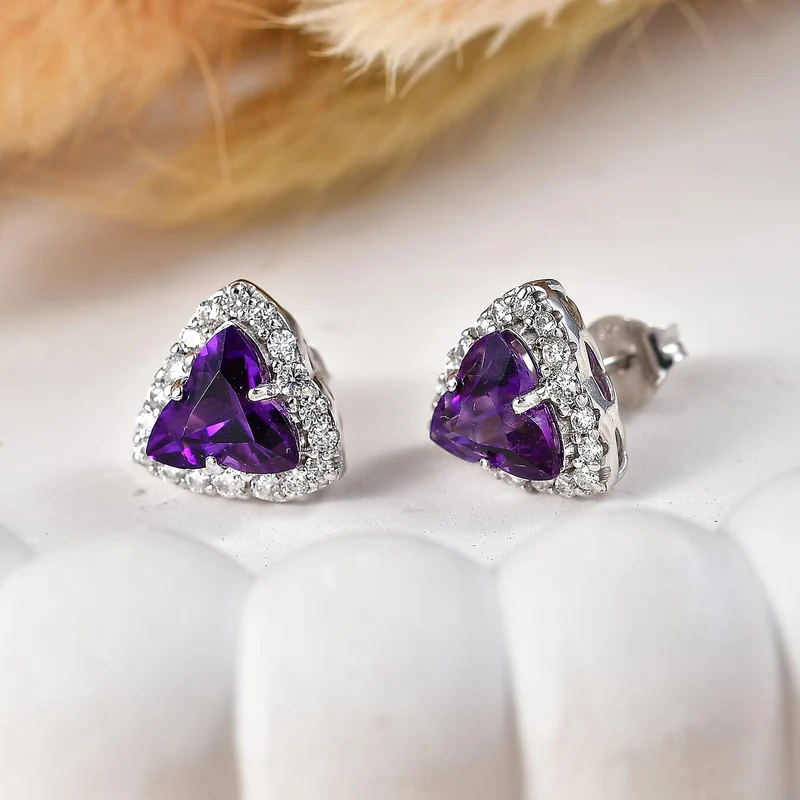 D'Joy AA Amethyst, Moissanit AGI zertifiziert Ohrringe 925 Silber Rhodiniert (10-15 Werktage Lieferzeit) ca. 3,62 ct.