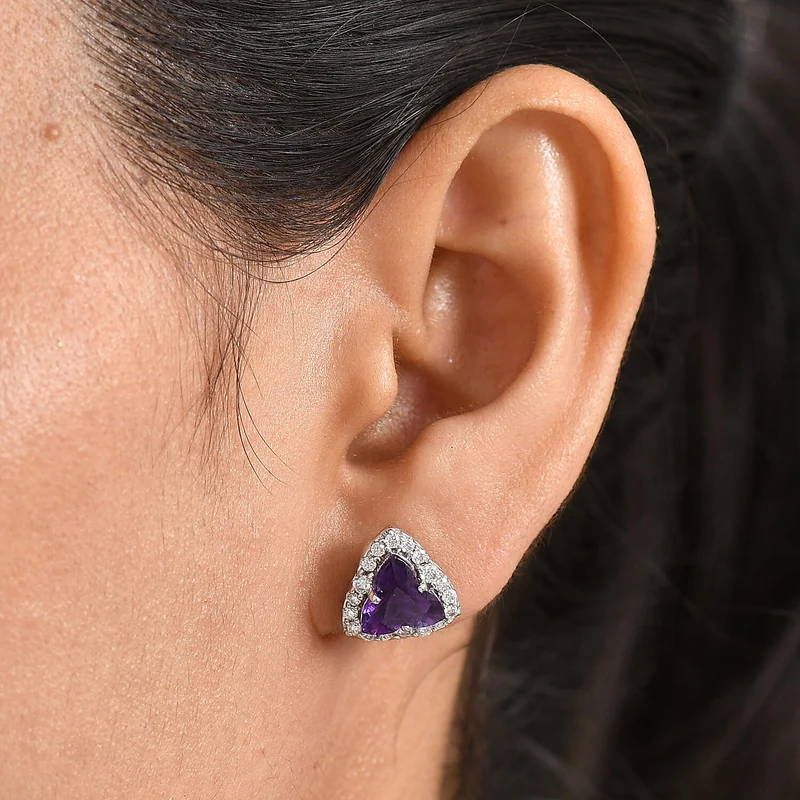 D'Joy AA Amethyst, Moissanit AGI zertifiziert Ohrringe 925 Silber Rhodiniert (10-15 Werktage Lieferzeit) ca. 3,62 ct.