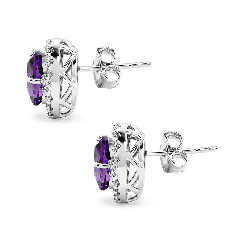 D'Joy AA Amethyst, Moissanit AGI zertifiziert Ohrringe 925 Silber Rhodiniert (10-15 Werktage Lieferzeit) ca. 3,62 ct.