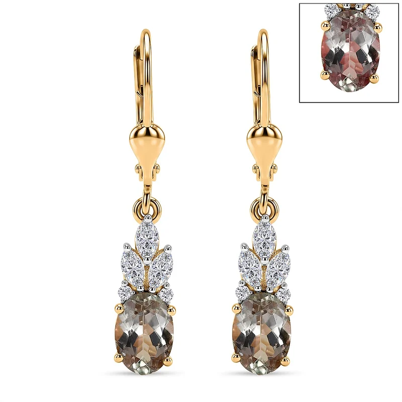 D'Joy AA Turkizit, Moissanit AGI zertifiziert Ohrringe 925 Silber 750 Gelbgold vermeil (10-15 Werktage Lieferzeit) ca. 2,54 ct.