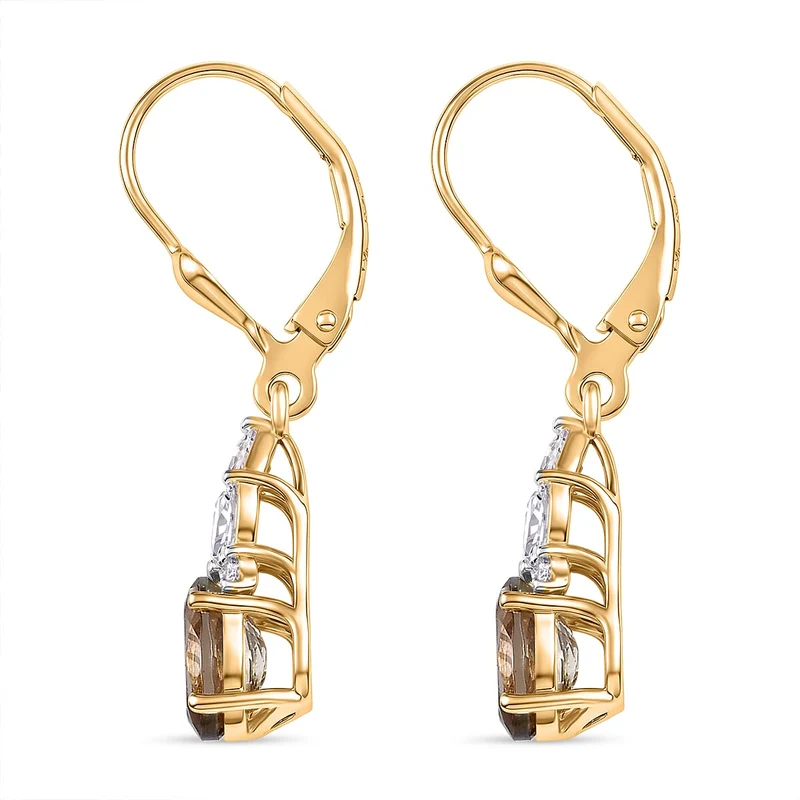 D'Joy AA Turkizit, Moissanit AGI zertifiziert Ohrringe 925 Silber 750 Gelbgold vermeil (10-15 Werktage Lieferzeit) ca. 2,54 ct.