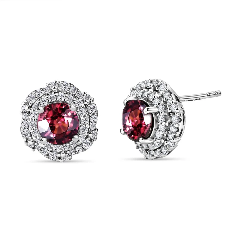 D'Joy AA Himbeer Zirkon, Moissanit AGI zertifiziert Ohrringe 925 Silber Rhodiniert (10-15 Werktage Lieferzeit) ca. 3,26 ct.