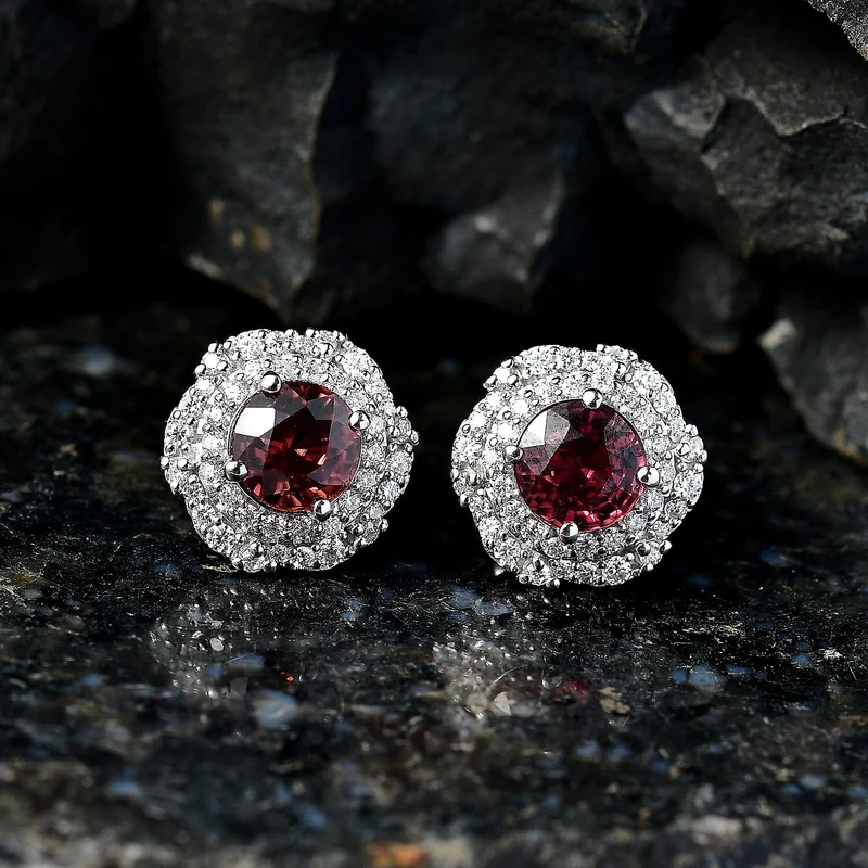 D'Joy AA Himbeer Zirkon, Moissanit AGI zertifiziert Ohrringe 925 Silber Rhodiniert (10-15 Werktage Lieferzeit) ca. 3,26 ct.